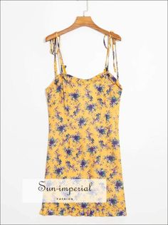 Black Floral Print Mini Dress with Tie Cross back Cami Strap and Ruffle detail chick sexy style Chick Style, Empire Pattern, Imperial Fashion, Print Dresses, Dress With Tie, Printed Mini Dress, Acrylic Material, Style Elegant, Yellow Floral