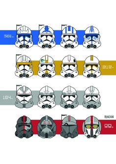 the star wars helmets are all different colors and sizes, but one is in color