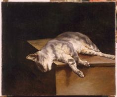 a painting of a cat laying on top of a box