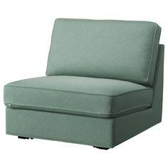 a green chair that is sitting up against a white background