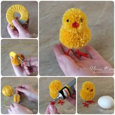 there are pictures of how to make a pom pom chicky with yarn