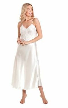 Ladies Satin Lace Long Nightdress Nightie Deep Lace front lace Detail S 10 to 28 | eBay Women Clothing Styles, Beautiful Nightgown, Nightgown Long, Long Nightdress, Long Dress For Women, Suspenders For Women, Lace Nightgown, Soft Feminine, Check Dress