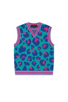 Leopard Sweater Vest - Teddy Fresh Bright Sweater, Teddy Fresh, Plaid Quilt, Leopard Sweater, Denim Details, Jacquard Knit, Bear Print, Printed Denim, Corduroy Jacket