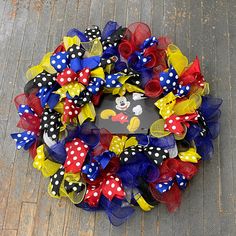 Mickey Mouse Holiday Wreath Door Hanger Mickey Mouse Wreath, Wreath Door Hanger, Wreath Door, Wreath Forms, Holiday Wreath, Handmade Wreaths, Mesh Material, Holiday Wreaths, Deco Mesh