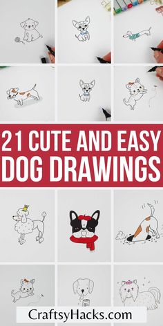 12 cute and easy dog drawings for kids to draw with crayons on paper