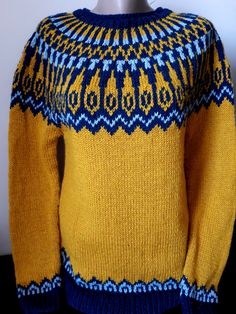 Dark Blue, Mustard and Gray Icelandic Sweater, Nordicstyle Handmade Knit Wool Pullover Made to order! Suitable for adults! Thank you for your interest in my knits! Icelandic Sweaters, Wool Pullover, Handmade Knit, Handmade Knitting, Iceland, Bulgaria, Clothing Items, Hand Knitting, Mustard