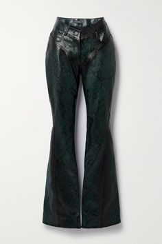 One look at the contouring seams on these pants and any fan knows they're from Mugler. Made from panels of snake-effect leather, they have a V-shaped waist and skinny-legs that kick out to dramatic, flared hems. Studded Leather Pants, Mugler Leather Pants, Mugler Pants, Snake Pants, Luxury Wishlist, Dream Wishlist, Clothing Wishlist, Leopard Pants