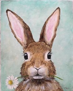 a painting of a rabbit with a flower in its mouth