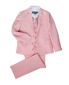 This 5-piece set includes the jacket, pants, shirt, vest and necktie. Collection: Stretch Color: Blush Pink Jacket Lapels: Notch Buttons: 2 Material: Premium 4-Way Stretch Blend Pattern: Solid Jacket Vents: Side Vents Fit & Sizes: Kids Slim Fit (2 - 20) Condition: Brand new with original tags & packaging Blush Pink Suit, Geoffrey Beene, Free Fabric Swatches, Pink Suit, Shirt Vest, Kids Set, Tights Outfit