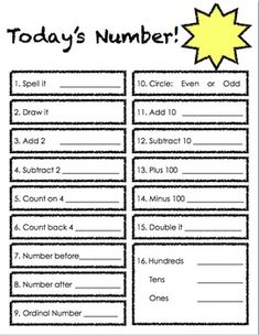 a printable worksheet for today's number