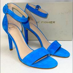 Marc Fisher Ankle Strap Velvet Blue Sandals. Make Them The Pop Of Color For Your Wardrobe Statement. 3.5” Heel New In Box Evening Blue Sandals With Buckle Closure, Blue Evening Sandals With Buckle Closure, Blue Sandals With Buckle Closure, Blue Ankle Strap Heels With Buckle Closure, Blue Open Heel Shoes With Buckle Closure, Blue Open Heel Heels With Buckle Closure, Blue Sandals With 4-inch Heel For Summer, Blue Sandals With 4-inch Heel, Blue Open Toe Sandals With 4-inch Heel