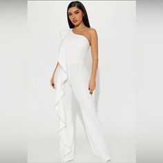 White Fashionnova Jumpsuit New With Tags. Elegant High Waist Strapless Jumpsuit For Spring, Elegant High-waist Strapless Jumpsuit For Spring, Chic High Waist Jumpsuits And Rompers, Elegant One Shoulder Jumpsuit For Going Out, Elegant One-shoulder Jumpsuit For Going Out, Summer High Waist Pantsuit For Party, High Waist Pantsuit For Summer Parties, White Fitted Strapless Jumpsuit For Party, Elegant Strapless Jumpsuit For Spring Outings