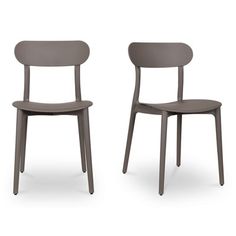 two gray chairs sitting next to each other on a white surface with one chair facing the other