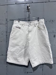 Great Condition no flaws to mention Good pockets utility style  Tagged 34 16" Across the waist  12" inseam Retro White Bottoms For Streetwear, Y2k Style White Bottoms Short Length, Y2k Style White Short Length Bottoms, Y2k Style White Short Bottoms, White Denim Bottoms In 90s Style, White Y2k Jeans For Summer, White Retro Jeans With Relaxed Fit, Vintage Style White Bottoms For Streetwear, Retro White Bottoms With Pockets