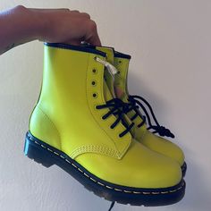 Nwt Size 7 Smooth Leather. Yellow Leather Ankle-high Boots, Yellow Fitted Boots With Round Toe, Yellow Ankle-high Spring Boots, Casual Yellow Boots With Reinforced Heel, Yellow Leather Spring Boots, Spring Yellow Leather Boots, Yellow Fitted Casual Boots, Yellow Closed Toe Boots For Spring, Yellow Casual Boots