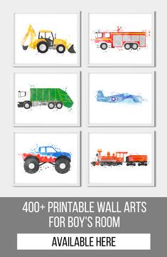 printable wall art for boys room with trucks and tractors