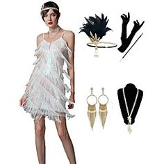 Look After Me:Washable; Gender:Women's; What's in the box:Cigarette Stick,Earrings,Necklace,Headwear,Gloves,Dress; Types:Halloween Costumes,Prom Dress,Flapper Dress,Masquerade,Outfits,Prom Dresses; Holiday:Masquerade,Carnival; Style:Vacation Dress,Roaring 20s,1920s,Vintage; Occasion:Party,Prom; Material:Polyester; Age Group:Adults'; Characters:The Great Gatsby; Pattern:Tassel; Design:Tassel Fringe; Net Dimensions:0.0000.0000.000; Net Weight:0.45; Listing Date:09/09/2020; Bust:; Height:; Hip:; Wa Masquerade Prom Dress, Great Gatsby Outfits, 1920s Vintage Dresses, Prom Gloves, Masquerade Prom, Masquerade Outfit, Costume Masquerade, Sequin Costume, 1920s Outfits