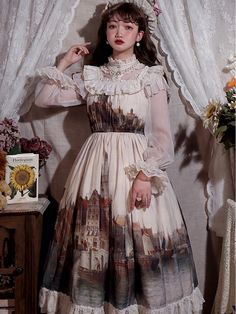 Twilight City Elegant Lolita Dress JSK by Cheese Coco Cottagecore Dress, Lolita Fashion, Catsuit, Lace Sleeves, Dream Dress, Skirt Fashion