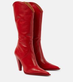 Nadia 105 leather knee-high boots in red - Paris Texas | Mytheresa Red High Heel Boots, Red Knee High Boots, Red Leather Boots, Mid Heel Boots, Shoes Heels Classy, Leather Knee High Boots, Designer High Heels, High Leather Boots, Red High Heels