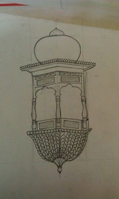 a drawing of a hanging lantern with an intricate design on the top and bottom part