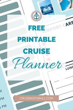 the free printable cruise planner is on top of a blue and white striped background