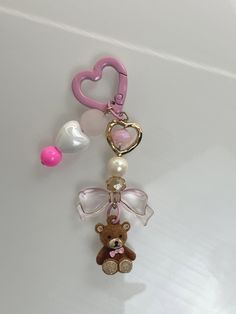 Fuzzy Teddy Bear Charm: Flocked Coating, Enamel, Base Metal .  Keychains, Keyring. Perfect for yourself or a gift <3 Message me if you would like to change the color. We have silver and gold style heart beads Teddy Bear Keychain, Keychain Kawaii, Bar Keychain, Barbie Summer, Bracelet Keychains, Bear Keychain, Kawaii Accessories, Pink Girly Things, Cute Teddy Bears