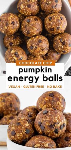 pumpkin energy balls in a bowl with chocolate chips