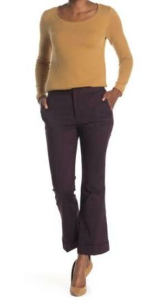 Club Monaco Womens 00 Port Wine Cropped Kick Flare Pants Roll Cuff Ponte Club Monaco Cropped Kick Pants   Womens Size 00   New with tags. MSRP is $179.50   Port (deep purple) color   13.5" across the waist and nearly 27" inseam   N BOX 118   SIZE INFO True to size. DETAILS & CARE A sleek pair of cropped pants get elevated with a cuffed, flare hem. - Zip fly with hook and bar button closure - Front slash pockets and back welt pockets - Cropped flare hem with a cu Cuffed Ankle Workwear Pants For Fall, Fall Workwear Pants With Cuffed Ankles, Formal Purple Bottoms With Pockets, Fall Purple Trousers, Purple Straight Leg Bottoms For Fall, Fall Purple Straight Leg Bottoms, Purple Trousers For Work, Fall Purple Straight-leg Bottoms, Purple Straight Leg Pants For Fall