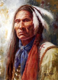 an oil painting of a native american man