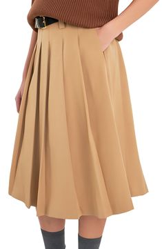 This polished pocketed midi skirt is crafted with crisp pleats for graceful movement. Hidden back-zip closure Side-seam pockets Lined 80% Tencel® lyocell, 16% rayon, 4% spandex Tencel lyocell is a sustainably produced fiber made with closed-loop processing Hand wash, dry flat Imported A-line Pleated Skirt With Pockets, Knee-length Box Pleat Flowy Skirt, Knee-length Box Pleat Pleated Skirt, Knee-length Box Pleat Flowy Pleated Skirt, Relaxed A-line Pleated Skirt With Pockets, Formal Flared Skirt With Pockets, Chic Midi Skirt With Box Pleat, Formal Midi Skirt With Pockets, Relaxed Box Pleat Midi Skirt