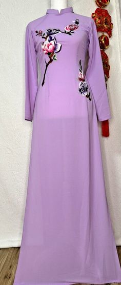 ao dai vietnamese dress not with pant lua tam y theu size s Traditional A-line Spring Dress, Traditional Fitted Spring Dresses, Traditional Long Dress For Spring, Traditional Formal Summer Dress, Traditional Long Spring Dress, Fitted Ao Dai For Formal Summer Events, Traditional Long Sleeve Dresses For Spring, Traditional Spring Party Maxi Dress, Spring Evening Ao Dai With Long Sleeves