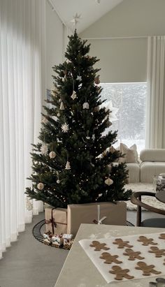 a decorated christmas tree in a living room