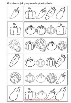 the worksheet for children to learn how to draw and color fruits and vegetables