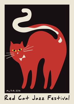 a red cat with yellow eyes is featured in this poster for the red cat jazz festival