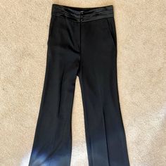 Tibi Wide Leg Black Pants. Super High Waisted. 3 Pleated Satin Waistband With 3 Satin Covered Buttons. Waist 28”, Inseam 32”. Size 4 Nwot Elegant High-rise Wide Leg Pants For Workwear, Formal High Rise Pants For Spring, Formal High-rise Pants For Spring, Formal High-rise Spring Pants, Fitted Mid-rise Wide Leg Pants With Belt Loops, Fitted High Rise Wide Leg Pants For Work, Fitted High Rise Pants For Office, High Rise Fitted Pants For Work, Fitted Wide-leg Pantsuit With Belt Loops