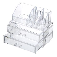 three clear acrylic drawers stacked on top of each other