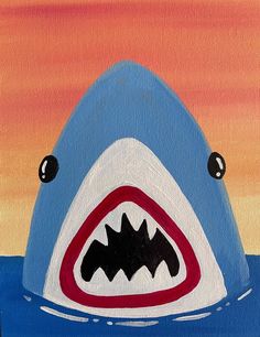 a painting of a shark with a red and white triangle on it's back