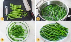 four photos showing how to cook green beans