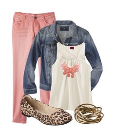 Pink Pants Outfit, Peach Jeans, Rose Outfit, Target Fashion, Jean Rose, Blush Pants, Pink Look, Leopard Flats, Print Shoes