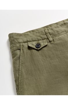 Breathable herringbone linen means easy comfort in stylish short with easy appeal. Zip fly with button closure Slant pockets; front and back button-flap pockets 100% linen Dry clean Made in Portugal Men's Clothing Billy Reid, Linen Shorts, Flap Pocket, Herringbone, Clothing Items, Men's Clothing, Portugal, Dry Clean, Nordstrom