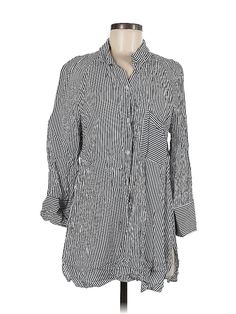 Zara 3/4 Sleeve Button Down Shirt Size: Medium Tops - used. No Fabric Content, Stripes | Zara 3/4 Sleeve Button Down Shirt: Gray Stripes Tops - Size Medium Cheap Zara Shirt For Daywear, Cheap Zara Blouse For Daywear, Gray Stripes, Grey Long Sleeve, Button Downs, Button Down Shirt, Long Sleeve Blouse, Stripes, Zara