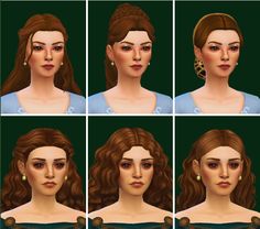 six different images of a woman's face with various facial expressions and hair styles