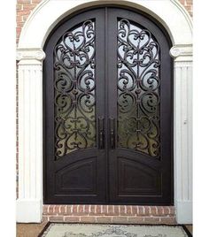 IWD Thermal Break Handmade Wrought Iron Double Entry Door CID-013 Noble Grille Design Arched Top Arched Kickplate Wrought Iron Entry Doors, Wrought Iron Front Door, Iron Front Door, Iron Entry Doors, Iron Door Design, Tuscan Design, Double Entry Doors, Door Entryway, Wrought Iron Doors