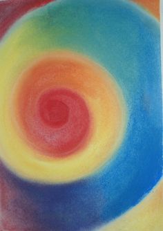 an abstract painting with multicolored circles in the center