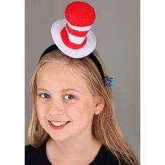 Get ready for some reading-inspired fun when you wear this Dr. Seuss Cat in the Hat Springy Costume Headband! Inspired by the beloved Dr. Seuss character, this adorably recognizable headband features a mini striped felt hat with spring-powered movement, great for adding some fun to any outfit. Nod your head and watch The Cat’s silly hat wiggle along with you. Whether you're getting together a group Dr. Seuss costume for a party, event or heading back to school to get your reading on, you'll be r Adjustable Novelty Mini Hat For Cosplay, White Novelty Adjustable Costume Accessories, White Adjustable Novelty Costume Accessories, Adjustable Themed Mini Hats For Cosplay, Adjustable Novelty White Headband, Fun Adjustable Costume Accessories, Playful Adjustable Costume Hats For Cosplay, Playful Adjustable Mini Hats For Costumes, Red Themed Adjustable Costume Accessories