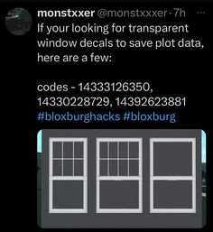 the text reads,'if your looking for transparent window decals to save data, here are a few codes - 123