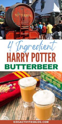 harry potter's house with two mugs of beer and the words 4 ingredient harry potter