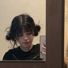 A Girl, Bangs, Hairstyles, Mirror, Stars, Wall