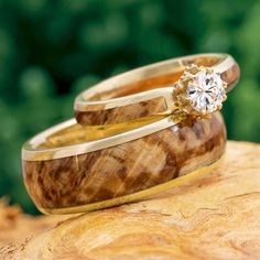 Black Ash Burl Wood Ring Set Peridot Engagement Ring, Wood Engagement Ring, Wooden Wedding Bands, Wedding Ring Sets Unique, Peridot Engagement Rings, Jewelry By Johan, Wooden Man, Prong Engagement Rings, Wood Wedding Ring