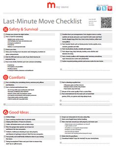 the last - minute move checklist is shown in red and white, with qr code